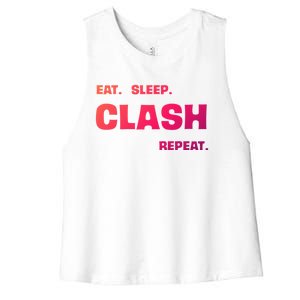 Funny Eat Sleep Clash Repeat Gaming Cool Gift Women's Racerback Cropped Tank