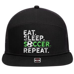 Funny Eat Sleep Soccer Repeat Soccer Player Coach Gift 7 Panel Mesh Trucker Snapback Hat