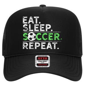 Funny Eat Sleep Soccer Repeat Soccer Player Coach Gift High Crown Mesh Back Trucker Hat