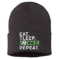 Funny Eat Sleep Soccer Repeat Soccer Player Coach Gift Sustainable Knit Beanie