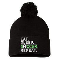 Funny Eat Sleep Soccer Repeat Soccer Player Coach Gift Pom Pom 12in Knit Beanie