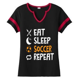 Funny Eat Sleep Soccer Repeat Player Coach Ladies Halftime Notch Neck Tee