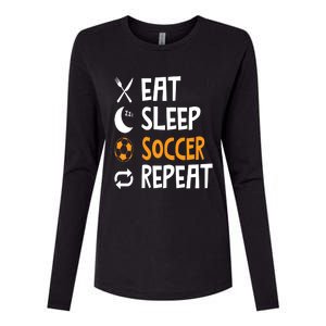 Funny Eat Sleep Soccer Repeat Player Coach Womens Cotton Relaxed Long Sleeve T-Shirt