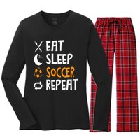 Funny Eat Sleep Soccer Repeat Player Coach Women's Long Sleeve Flannel Pajama Set 