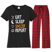 Funny Eat Sleep Soccer Repeat Player Coach Women's Flannel Pajama Set