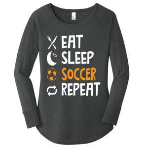 Funny Eat Sleep Soccer Repeat Player Coach Women's Perfect Tri Tunic Long Sleeve Shirt