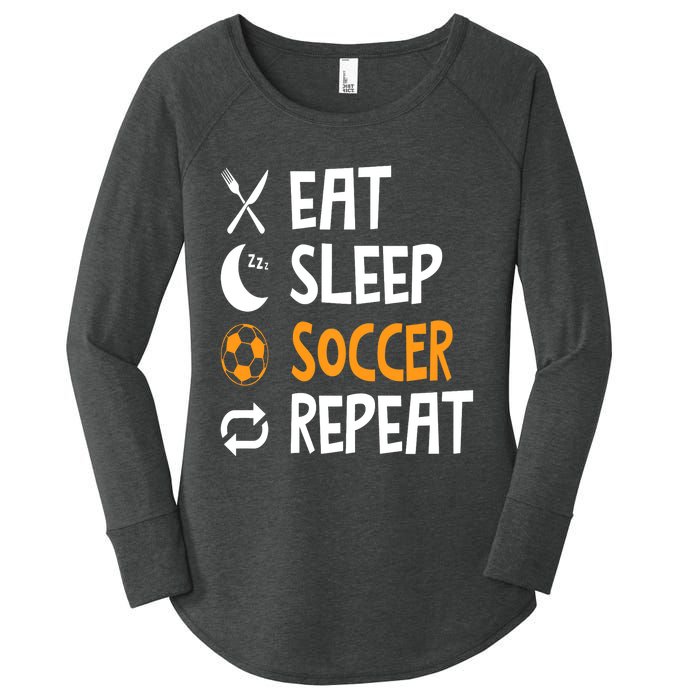 Funny Eat Sleep Soccer Repeat Player Coach Women's Perfect Tri Tunic Long Sleeve Shirt