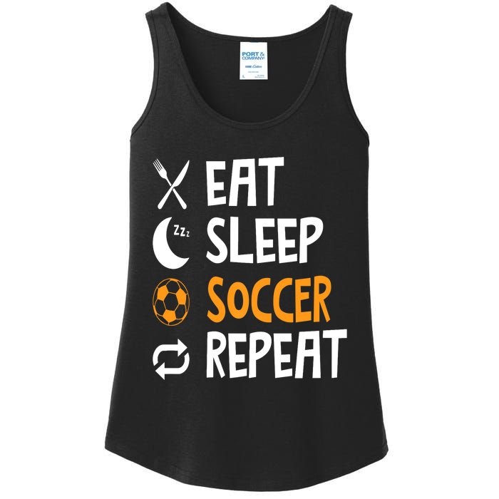 Funny Eat Sleep Soccer Repeat Player Coach Ladies Essential Tank