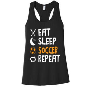 Funny Eat Sleep Soccer Repeat Player Coach Women's Racerback Tank