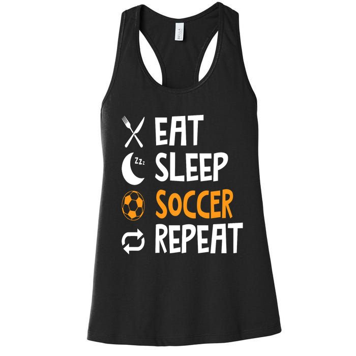 Funny Eat Sleep Soccer Repeat Player Coach Women's Racerback Tank