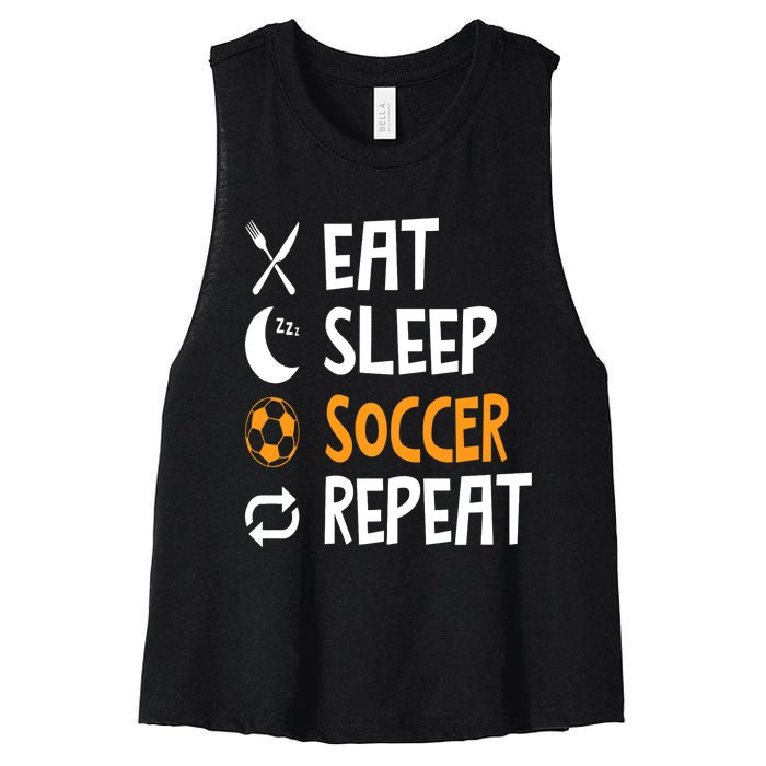 Funny Eat Sleep Soccer Repeat Player Coach Women's Racerback Cropped Tank