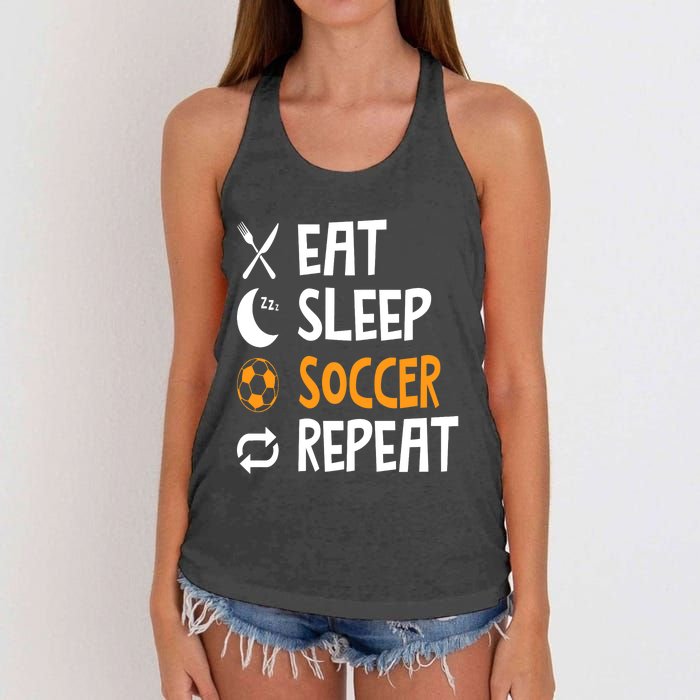 Funny Eat Sleep Soccer Repeat Player Coach Women's Knotted Racerback Tank