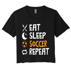 Funny Eat Sleep Soccer Repeat Player Coach Women's Crop Top Tee