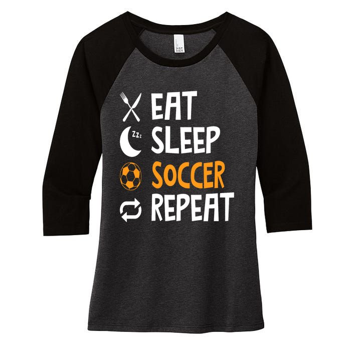 Funny Eat Sleep Soccer Repeat Player Coach Women's Tri-Blend 3/4-Sleeve Raglan Shirt