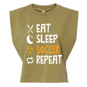 Funny Eat Sleep Soccer Repeat Player Coach Garment-Dyed Women's Muscle Tee