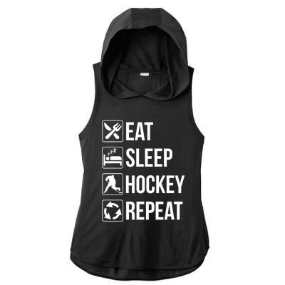 Funny Eat Sleep Hockey Repeat Funny Gift Ladies PosiCharge Tri-Blend Wicking Draft Hoodie Tank