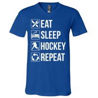 Funny Eat Sleep Hockey Repeat Funny Gift V-Neck T-Shirt