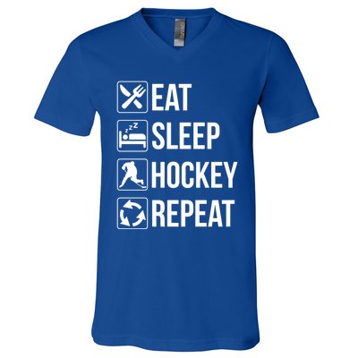 Funny Eat Sleep Hockey Repeat Funny Gift V-Neck T-Shirt