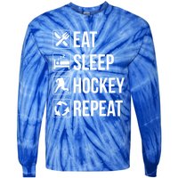 Funny Eat Sleep Hockey Repeat Funny Gift Tie-Dye Long Sleeve Shirt