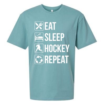 Funny Eat Sleep Hockey Repeat Funny Gift Sueded Cloud Jersey T-Shirt