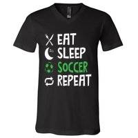 Funny Eat Sleep Soccer Repeat Player Coach V-Neck T-Shirt