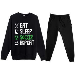 Funny Eat Sleep Soccer Repeat Player Coach Premium Crewneck Sweatsuit Set