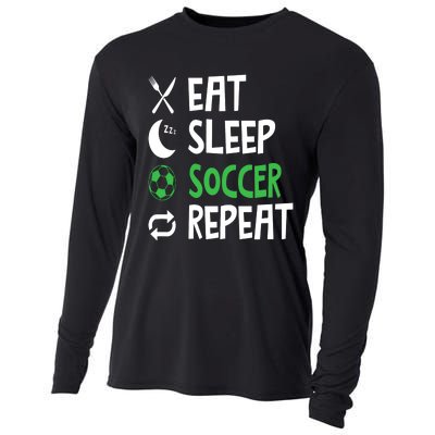 Funny Eat Sleep Soccer Repeat Player Coach Cooling Performance Long Sleeve Crew