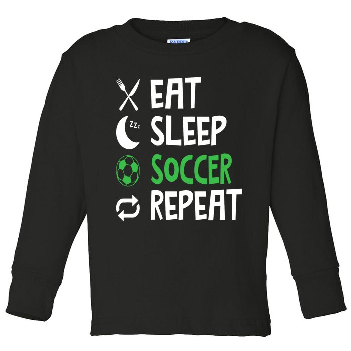 Funny Eat Sleep Soccer Repeat Player Coach Toddler Long Sleeve Shirt