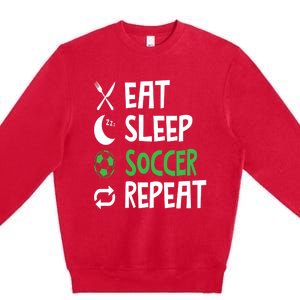 Funny Eat Sleep Soccer Repeat Player Coach Premium Crewneck Sweatshirt