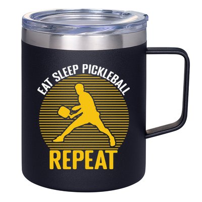 Funny Eat Sleep Pickleball Repeat Sport Gift Pickleball Player 12oz Stainless Steel Coffee Mug