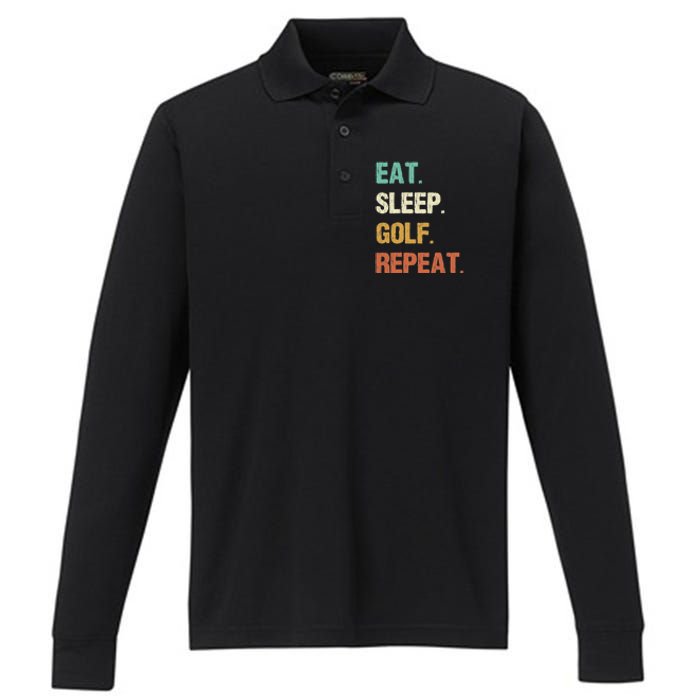 Funny Eat Sleep Golf Repeat Crazy Golf golf balls lovers Performance Long Sleeve Polo