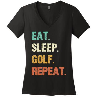 Funny Eat Sleep Golf Repeat Crazy Golf golf balls lovers Women's V-Neck T-Shirt