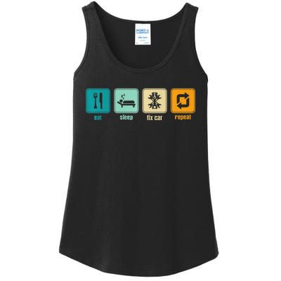 Funny Eat Sleep Fix Car Repeat Ladies Essential Tank