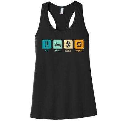 Funny Eat Sleep Fix Car Repeat Women's Racerback Tank