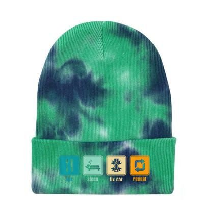 Funny Eat Sleep Fix Car Repeat Tie Dye 12in Knit Beanie