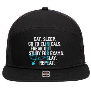 Funny Eat Sleep Go To Clinicals Nurse Life Nursing School Cute Gift 7 Panel Mesh Trucker Snapback Hat