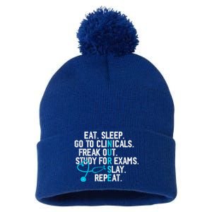 Funny Eat Sleep Go To Clinicals Nurse Life Nursing School Cute Gift Pom Pom 12in Knit Beanie