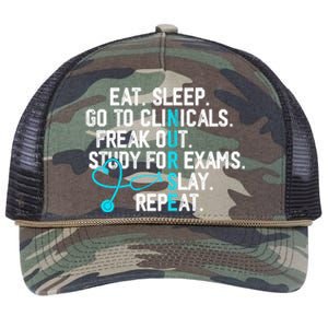 Funny Eat Sleep Go To Clinicals Nurse Life Nursing School Cute Gift Retro Rope Trucker Hat Cap