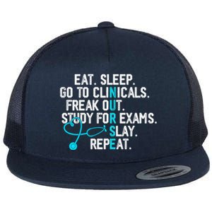 Funny Eat Sleep Go To Clinicals Nurse Life Nursing School Cute Gift Flat Bill Trucker Hat