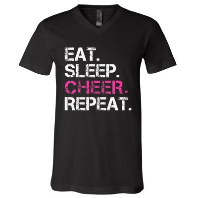 Funny Eat Sleep Cheer Repeat Cheerleading Cheerleader Gifts V-Neck T-Shirt