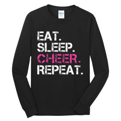 Funny Eat Sleep Cheer Repeat Cheerleading Cheerleader Gifts Tall Long Sleeve T-Shirt