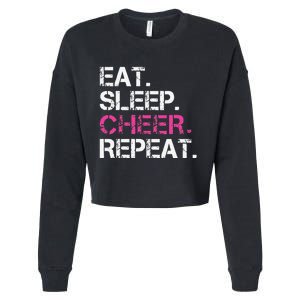 Funny Eat Sleep Cheer Repeat Cheerleading Cheerleader Gifts Cropped Pullover Crew