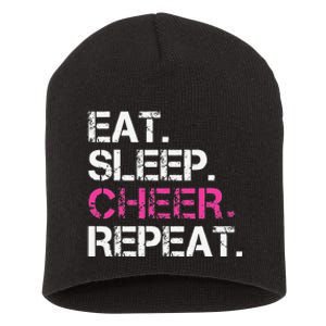 Funny Eat Sleep Cheer Repeat Cheerleading Cheerleader Gifts Short Acrylic Beanie