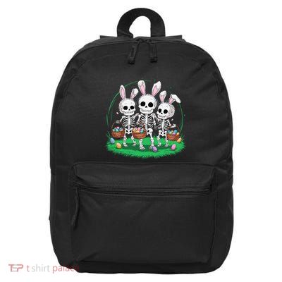 Funny Easter Skeleton Holding Egg Basket With Bunny Ears .Png 16 in Basic Backpack
