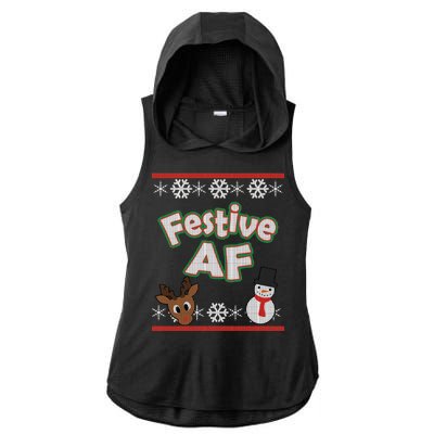 Festive AF Ugly Christmas Sweater Ladies PosiCharge Tri-Blend Wicking Draft Hoodie Tank