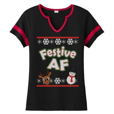 Festive AF Ugly Christmas Sweater Ladies Halftime Notch Neck Tee