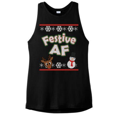 Festive AF Ugly Christmas Sweater Ladies PosiCharge Tri-Blend Wicking Tank