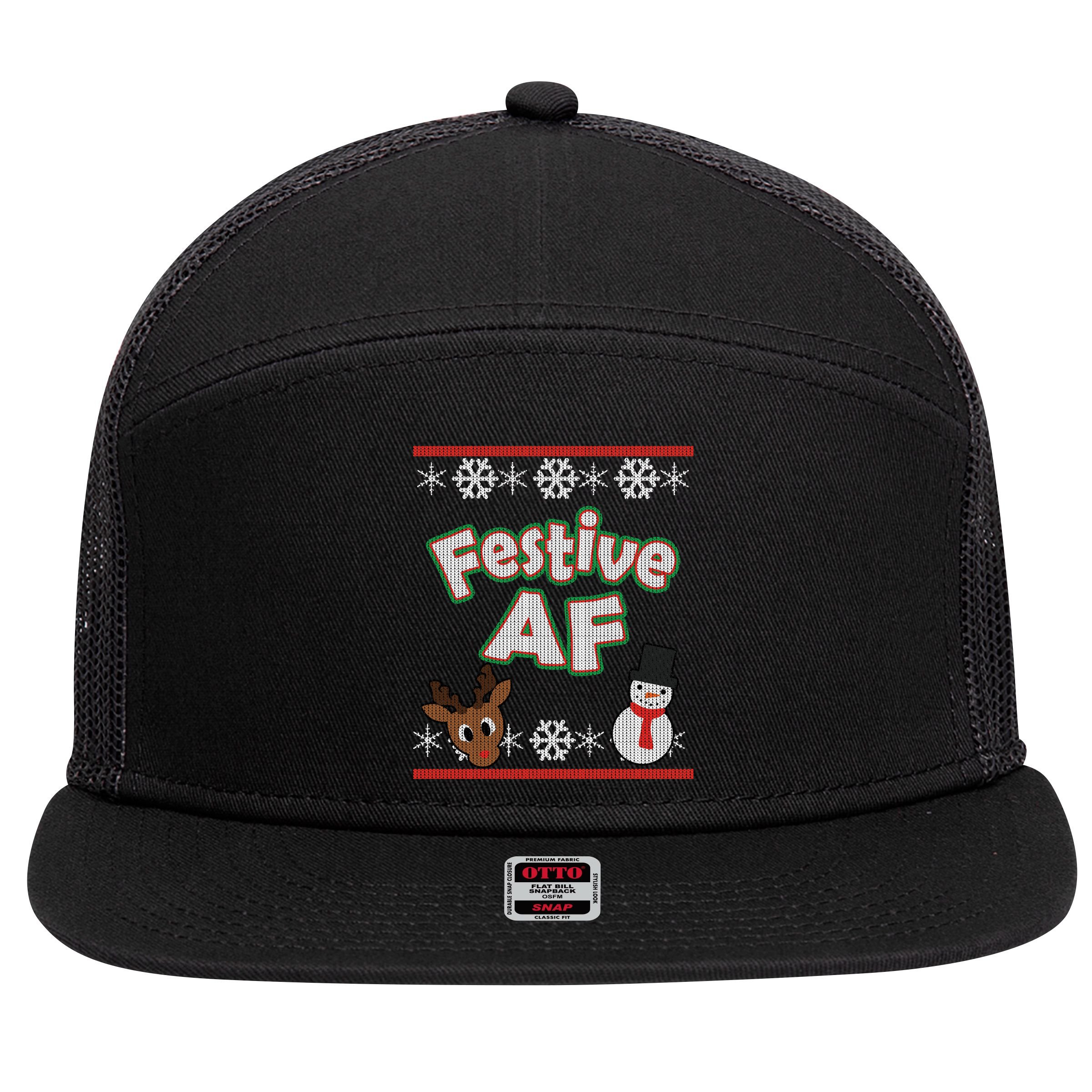 Festive AF Ugly Christmas Sweater 7 Panel Mesh Trucker Snapback Hat