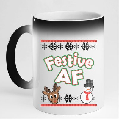 Festive AF Ugly Christmas Sweater 11oz Black Color Changing Mug