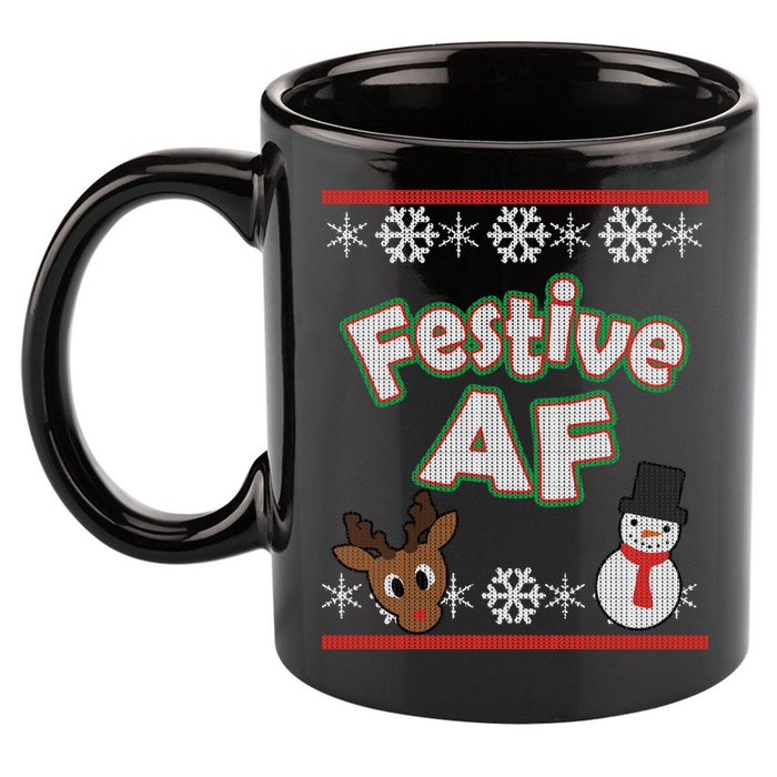 Festive AF Ugly Christmas Sweater 11oz C Handle Ceramic Mug